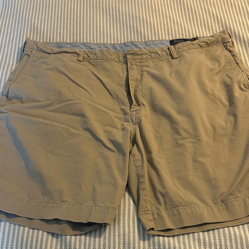 Polo Ralph Lauren Men's Khaki Flat Front Chino Shorts 46B Stretch Fit Tan